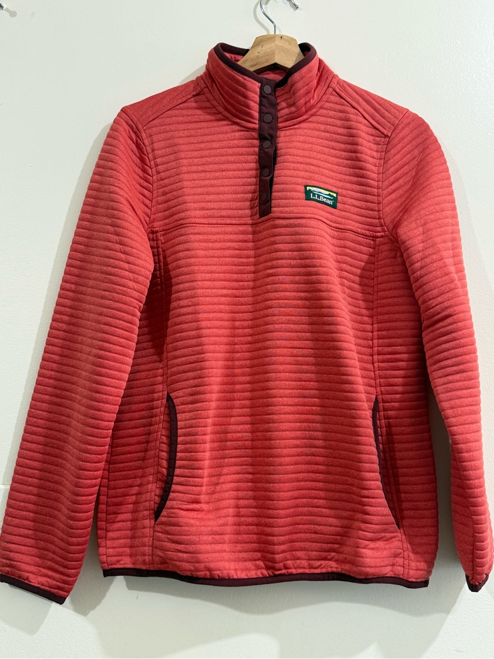 L.L. Bean Women's Coral Quilted Snap-Placket Pullover